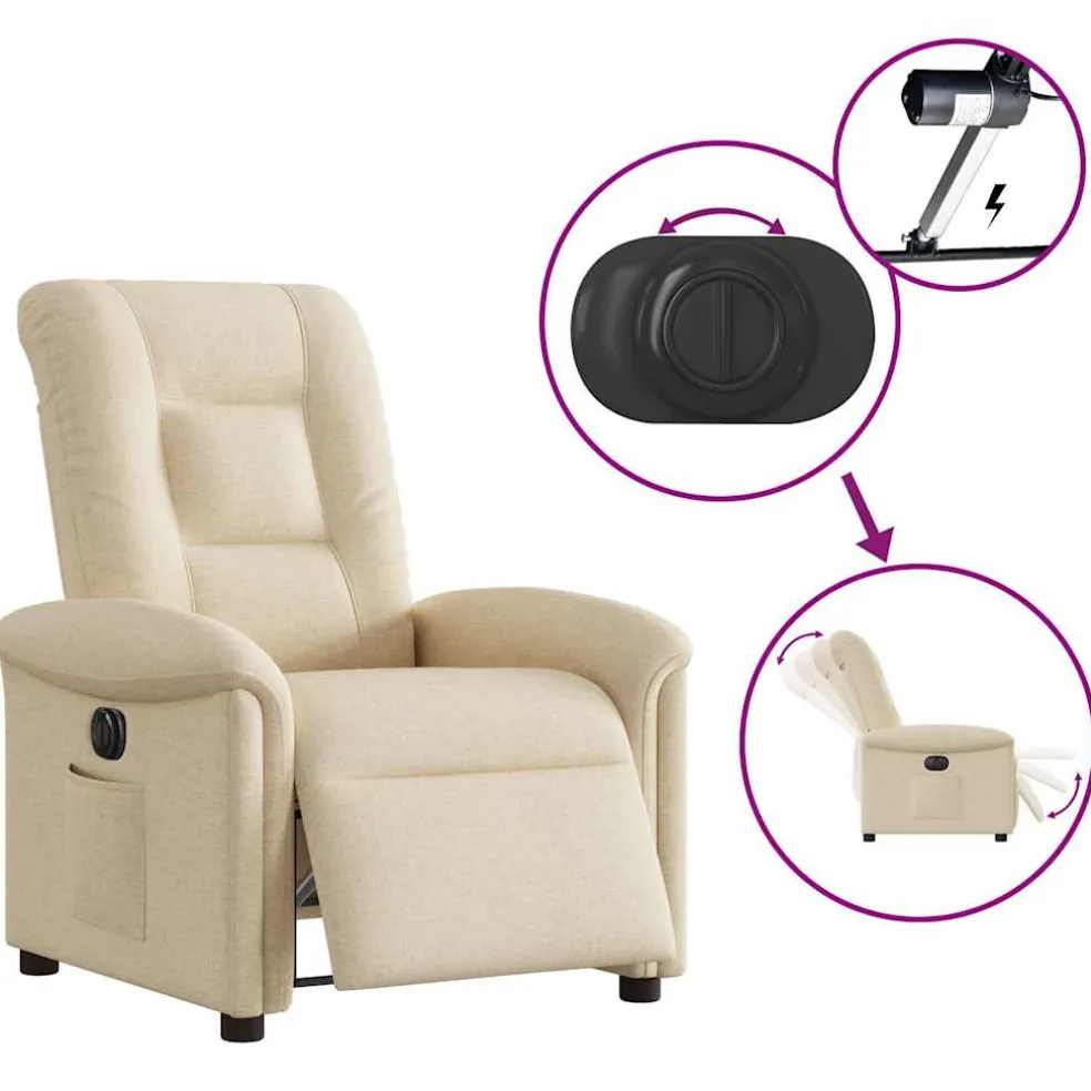 vidaXL Fauteuil verstelbaar elektrisch stof crèmekleurig