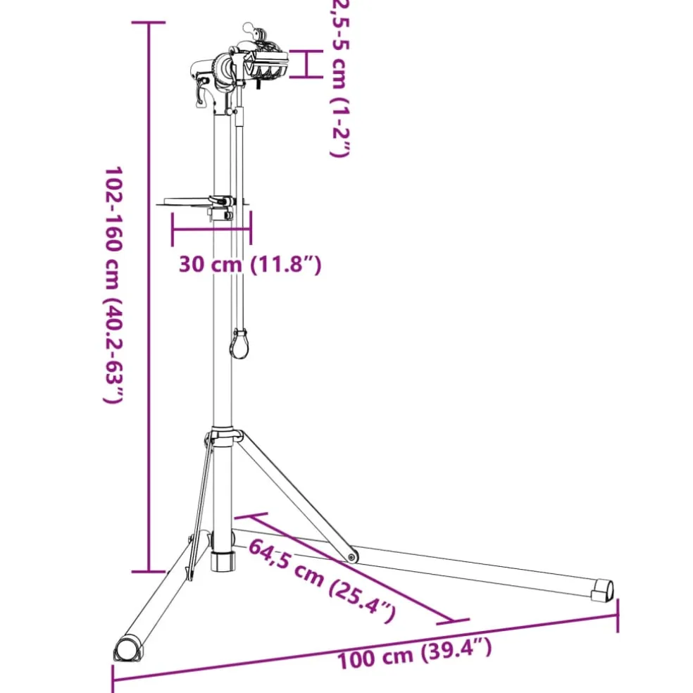 vidaXL Fietsreparatiestandaard inklapbaar 102-160 cm aluminium
