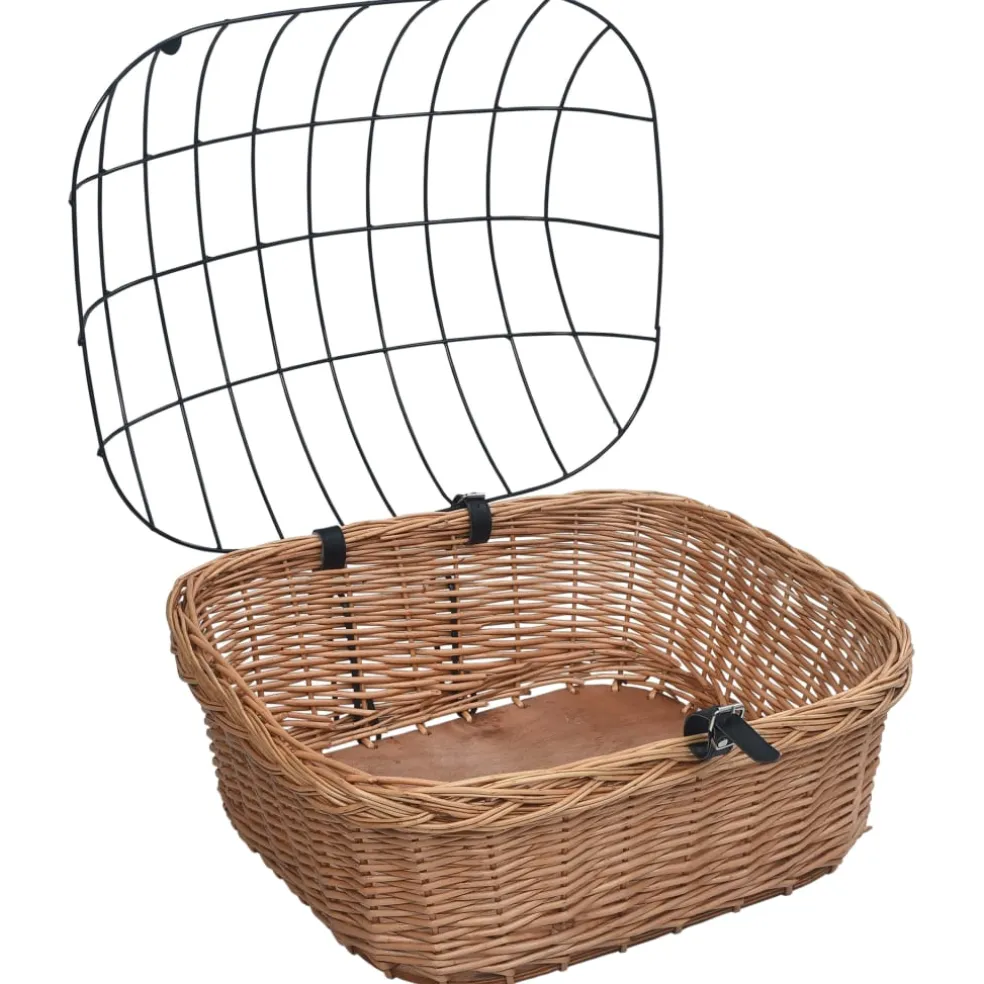 vidaXL Fietsstuurmand met deksel 50x45x35 cm natuurlijk wilgen
