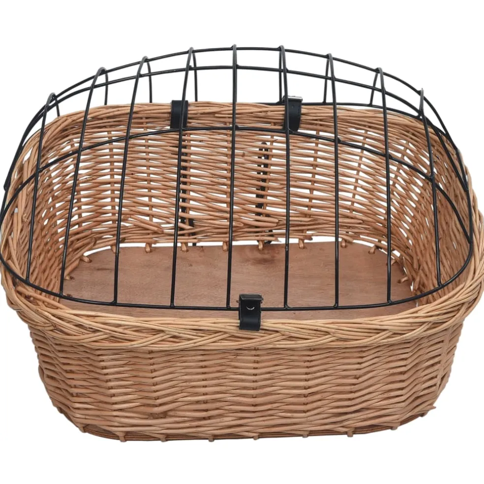vidaXL Fietsstuurmand met deksel 50x45x35 cm natuurlijk wilgen