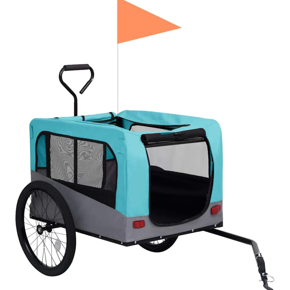vidaXL Fietstrailer en hondenwagen 2-in-1 blauw en grijs