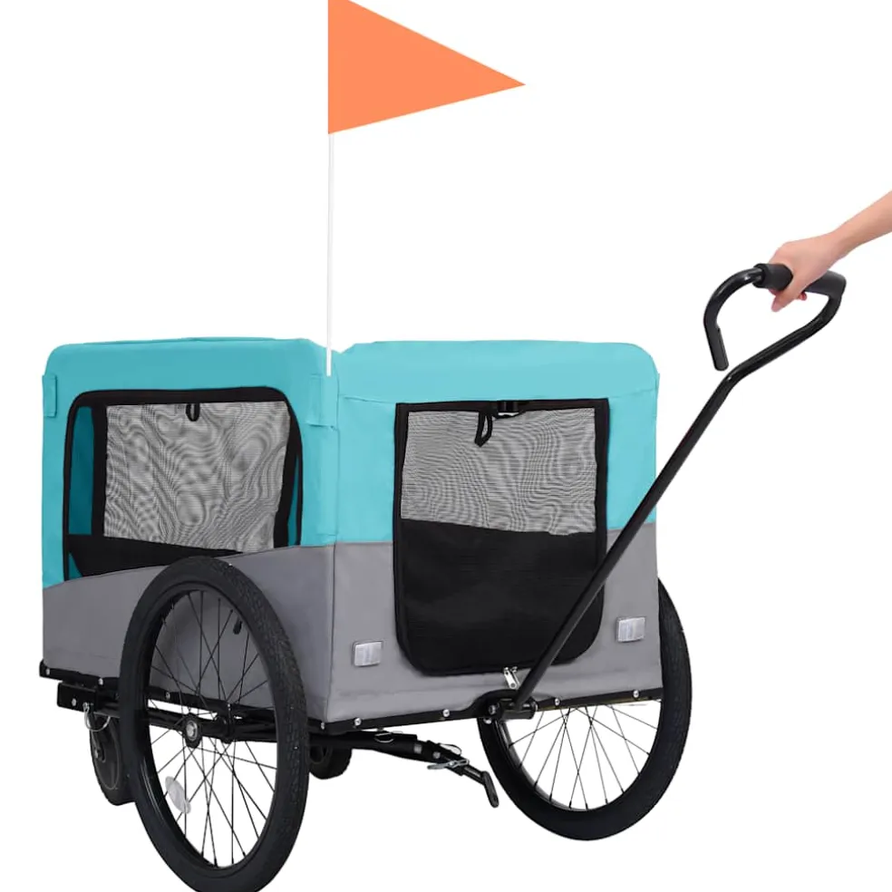 vidaXL Fietstrailer en hondenwagen 2-in-1 blauw en grijs