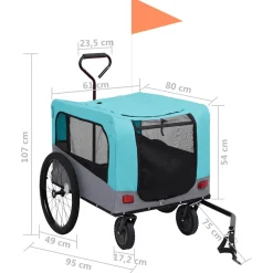 vidaXL Fietstrailer en hondenwagen 2-in-1 blauw en grijs
