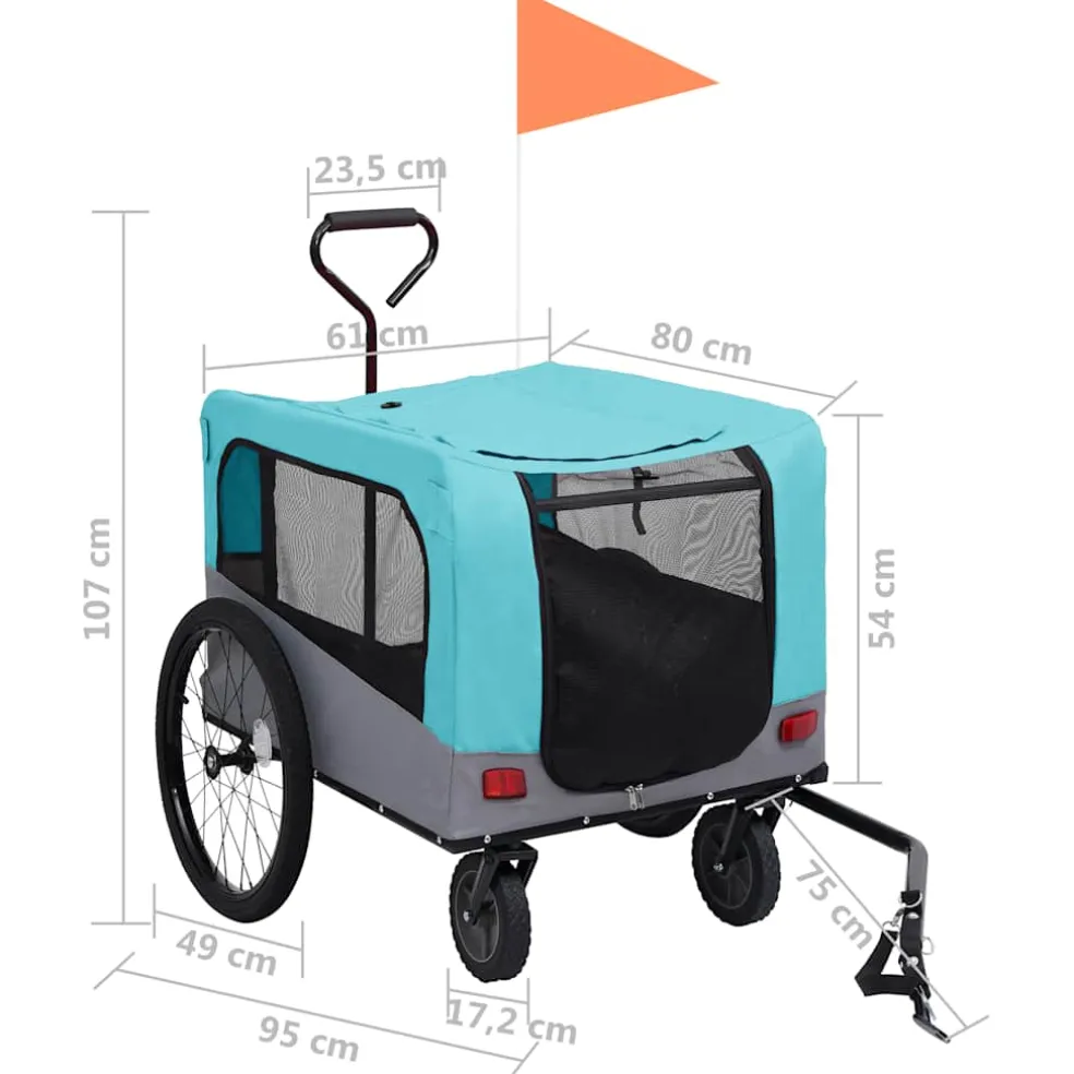 vidaXL Fietstrailer en hondenwagen 2-in-1 blauw en grijs