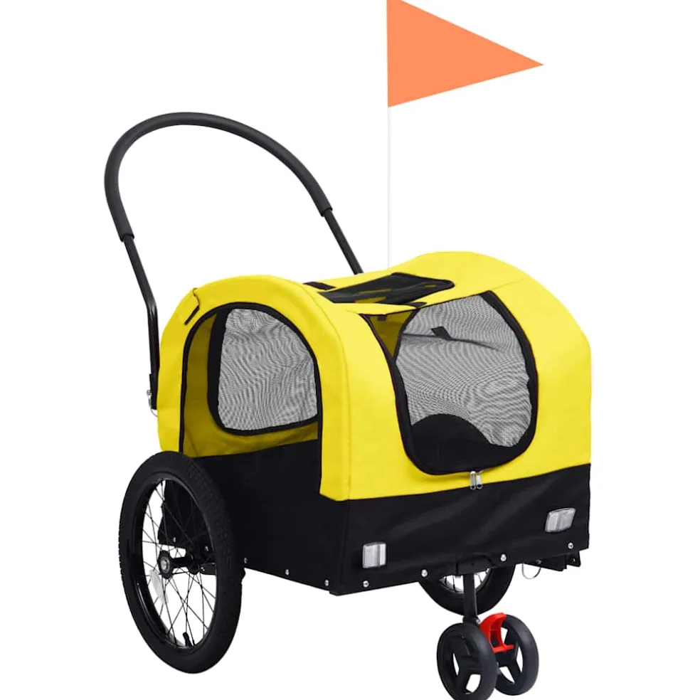vidaXL Fietstrailer en hondenwagen 2-in-1 geel en zwart