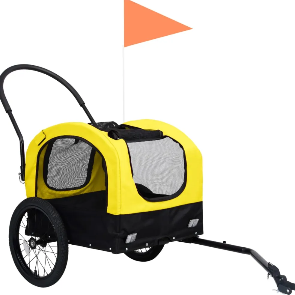 vidaXL Fietstrailer en hondenwagen 2-in-1 geel en zwart