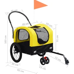vidaXL Fietstrailer en hondenwagen 2-in-1 geel en zwart