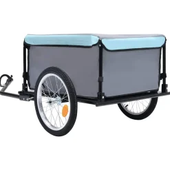 vidaXL Fietstrailer 65 kg grijs en blauw