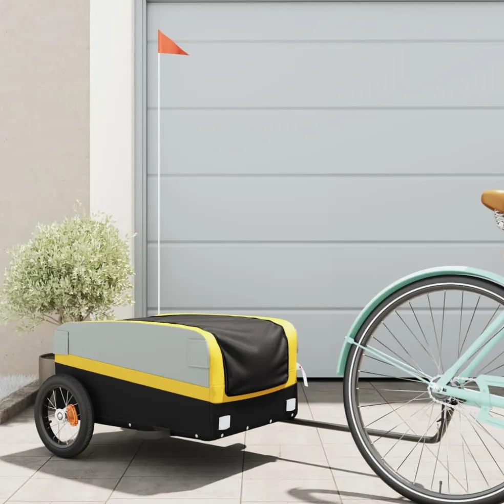vidaXL Fietstrailer 30 kg ijzer zwart en geel