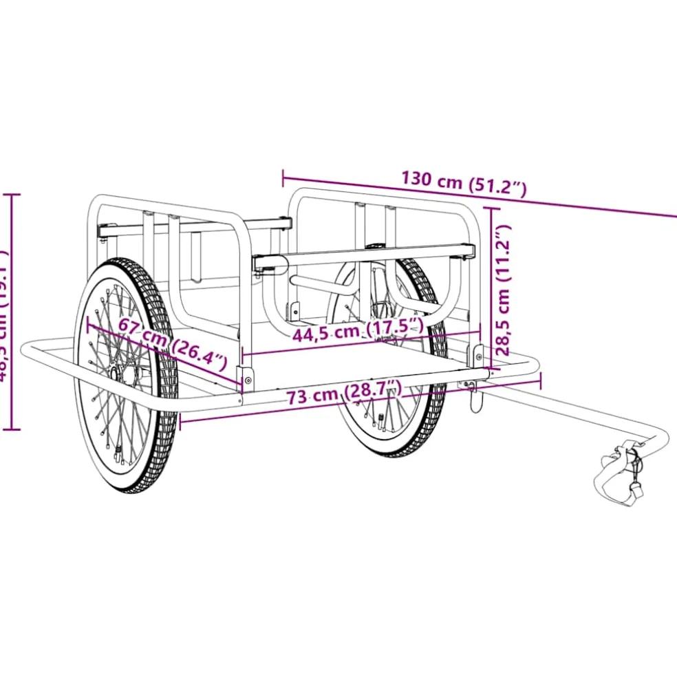 vidaXL Fietstrailer 130x73x48,5 cm staal zwart