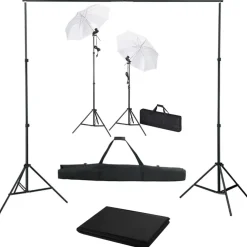 vidaXL Fotostudioset met achtergrond, lampen en paraplu's