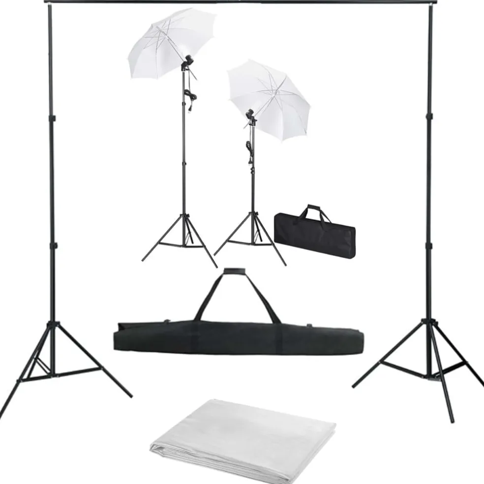 vidaXL Fotostudioset met achtergrond, lampen en paraplu's