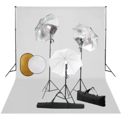 vidaXL Fotostudioset met lampen, paraplu's, achtergrond en reflector