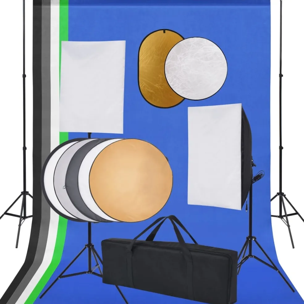 vidaXL Fotostudioset met softboxlampen, achtergrond en reflector