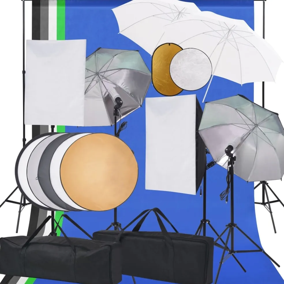 vidaXL Fotostudioset met softboxlampen paraplu's achtergrond reflector
