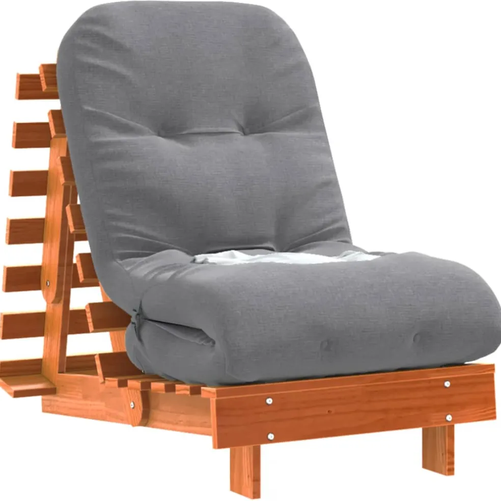 vidaXL Futon slaapbank met matras 60x206x11 cm grenenhout wasbruin