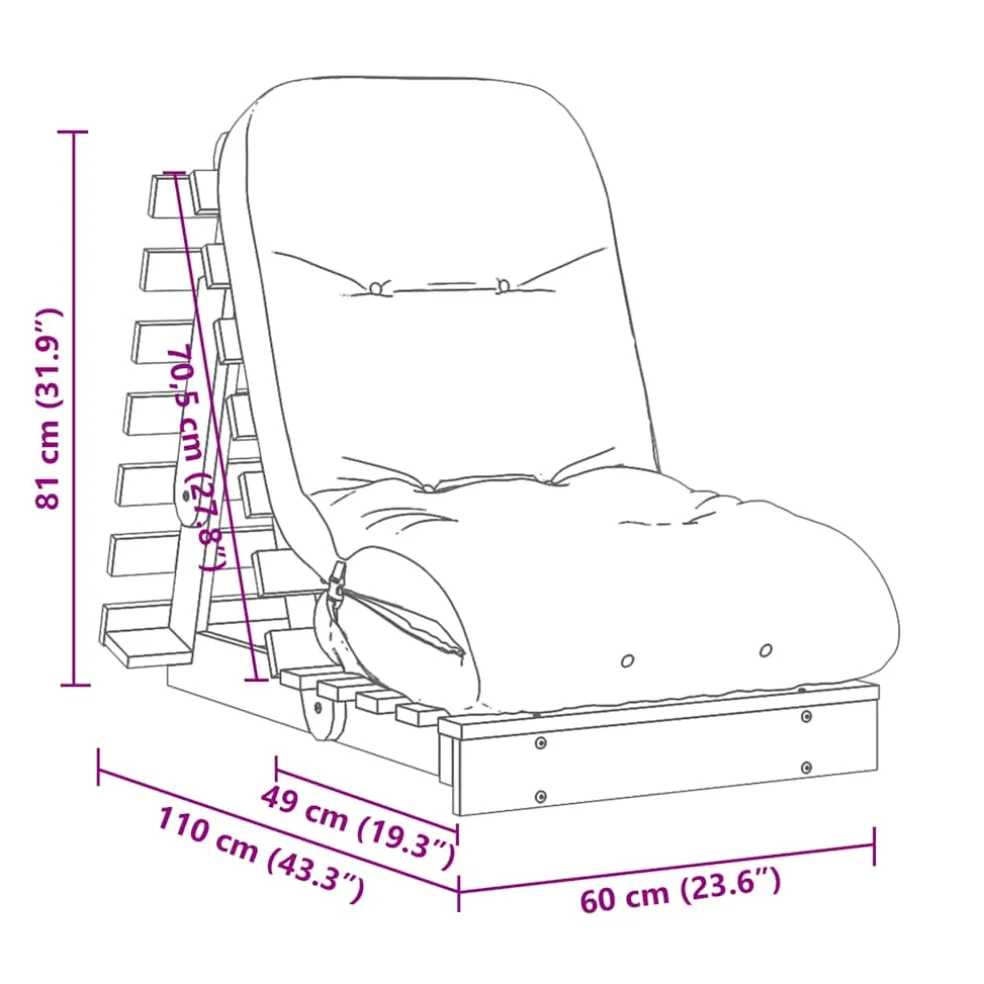 vidaXL Futon slaapbank met matras 60x206x11 cm massief grenenhout wit