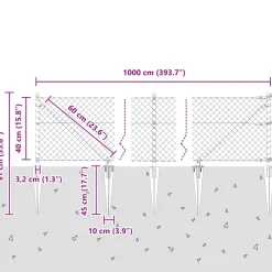 vidaXL gaashek met grondpennen 10 x 0,4 m PVC-Coated Staal Grijs Mesh