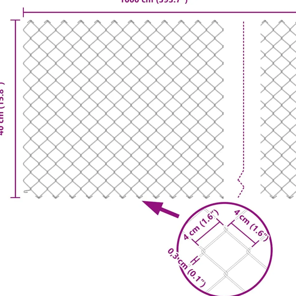 vidaXL gaashek met grondpennen 10 x 0,4 m PVC-Coated Staal Grijs Mesh