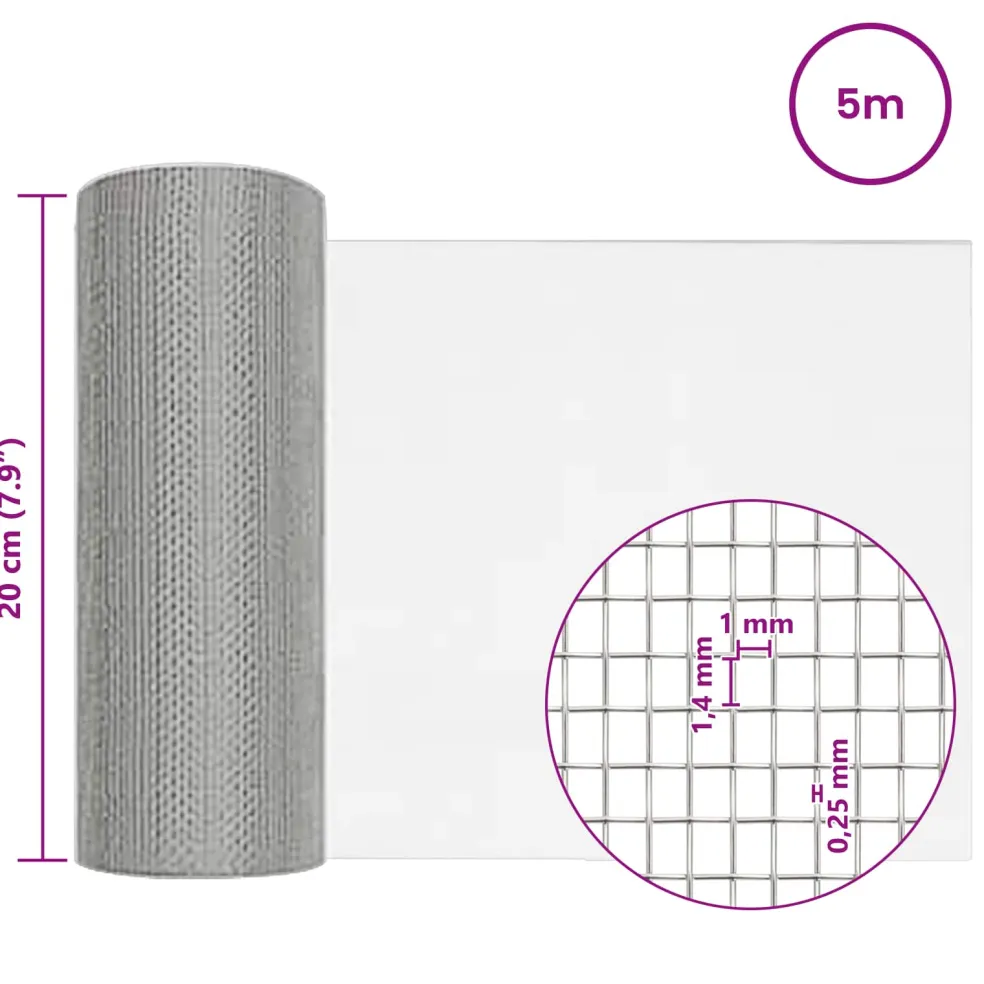 vidaXL Gaasnet 20 x 500 cm 18 mesh Roestvrij staal 304 zilver