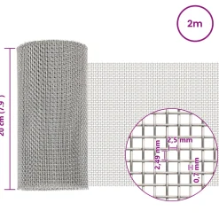 vidaXL Gaas Scherm 20 x 200 cm 8 Mesh RVS 201 Zilverkleurig
