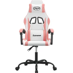 vidaXL Gamestoel draaibaar kunstleer wit en roze