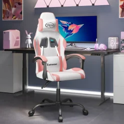 vidaXL Gamestoel draaibaar kunstleer wit en roze
