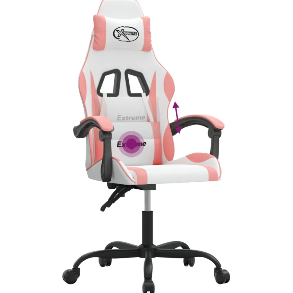 vidaXL Gamestoel draaibaar kunstleer wit en roze