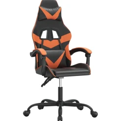 vidaXL Gamestoel draaibaar kunstleer zwart en oranje