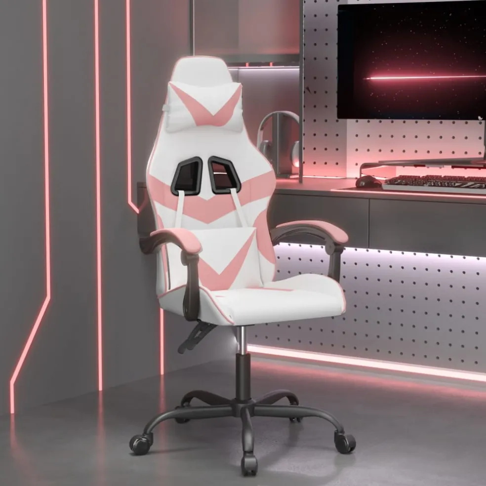 vidaXL Gamestoel draaibaar kunstleer wit en roze