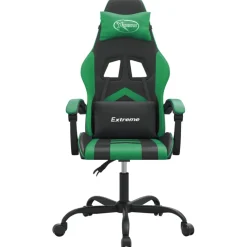 vidaXL Gamestoel draaibaar kunstleer zwart en groen
