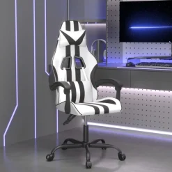 vidaXL Gamestoel draaibaar kunstleer wit en zwart