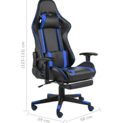 vidaXL Gamestoel draaibaar met voetensteun PVC blauw