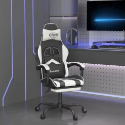 vidaXL Gamestoel draaibaar met voetensteun kunstleer zwart en wit