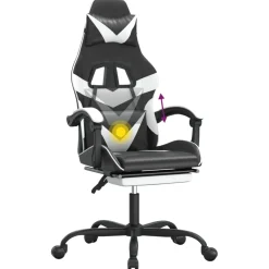vidaXL Gamestoel draaibaar met voetensteun kunstleer zwart en wit