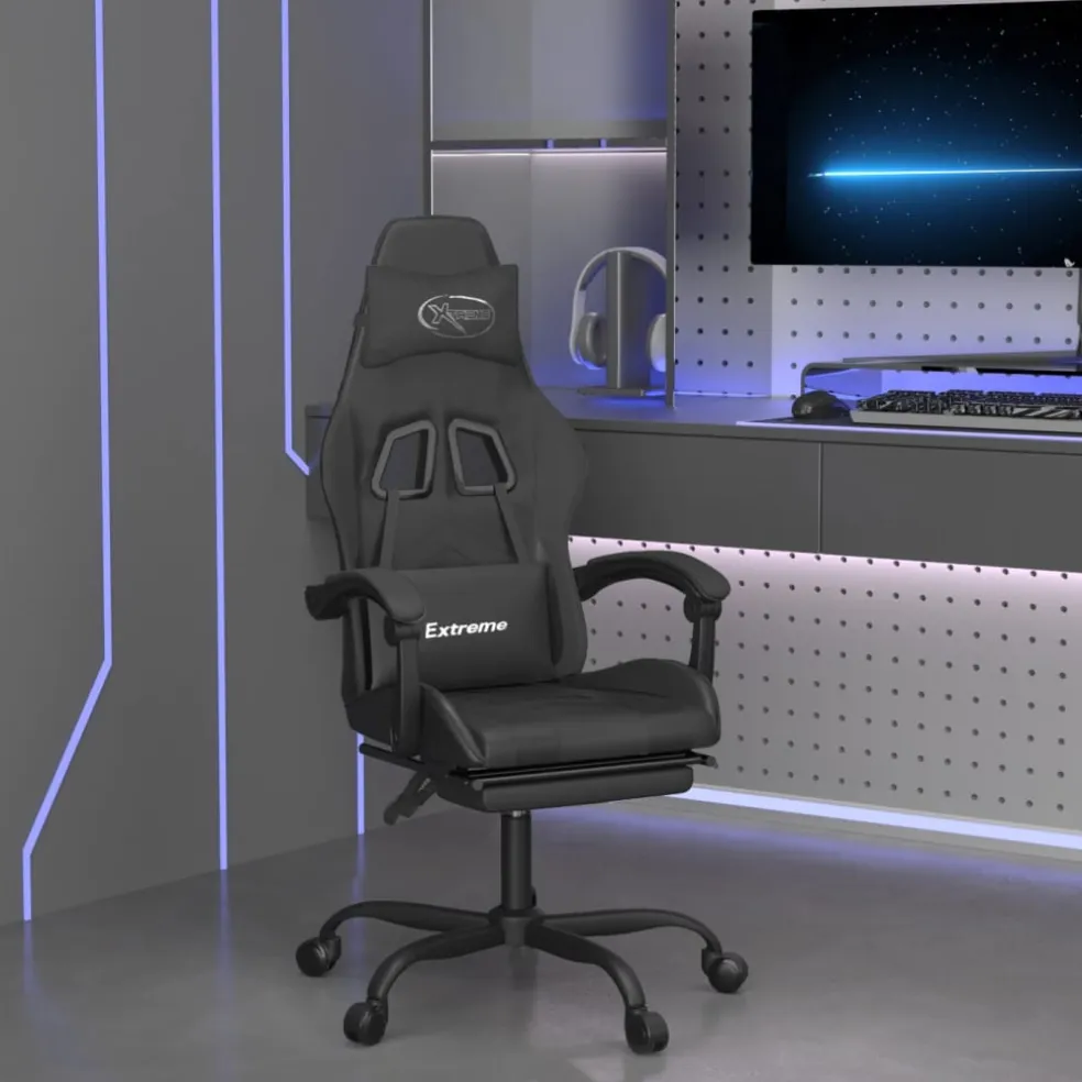 vidaXL Gamestoel draaibaar met voetensteun kunstleer zwart en wit