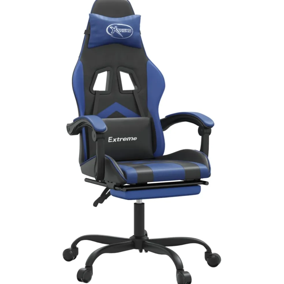 vidaXL Gamestoel draaibaar met voetensteun kunstleer zwart en blauw