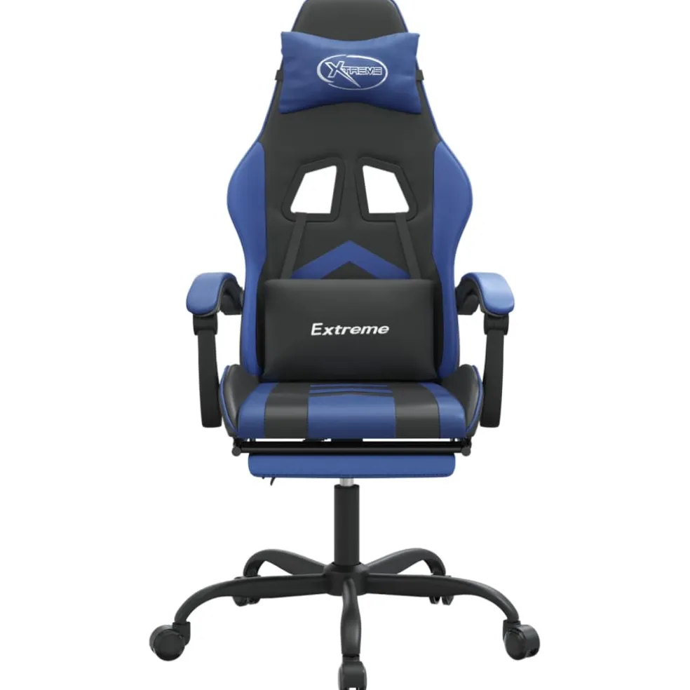 vidaXL Gamestoel draaibaar met voetensteun kunstleer zwart en blauw