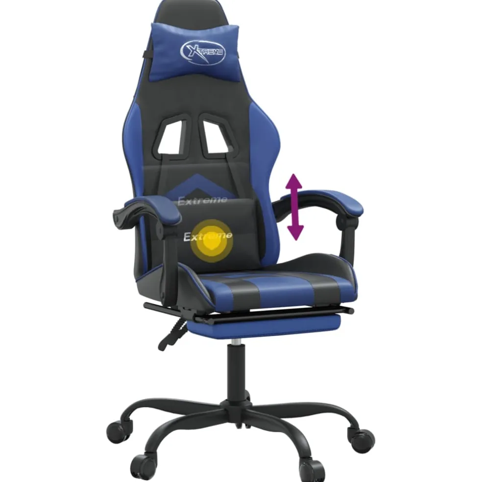 vidaXL Gamestoel draaibaar met voetensteun kunstleer zwart en blauw