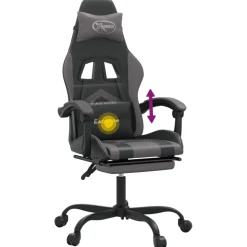 vidaXL Gamestoel draaibaar met voetensteun kunstleer zwart en grijs