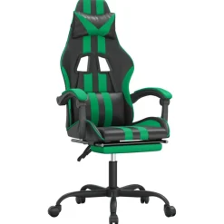 vidaXL Gamestoel draaibaar met voetensteun kunstleer zwart en groen