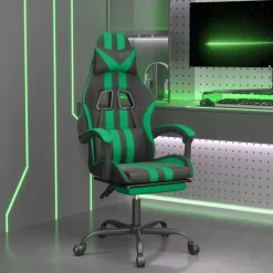 vidaXL Gamestoel draaibaar met voetensteun kunstleer zwart en groen