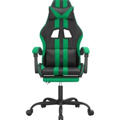 vidaXL Gamestoel draaibaar met voetensteun kunstleer zwart en groen