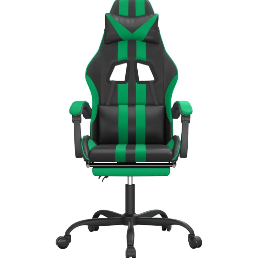 vidaXL Gamestoel draaibaar met voetensteun kunstleer zwart en groen