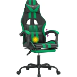 vidaXL Gamestoel draaibaar met voetensteun kunstleer zwart en groen
