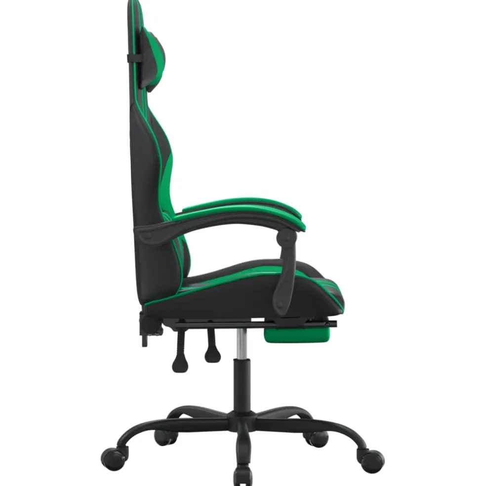 vidaXL Gamestoel draaibaar met voetensteun kunstleer zwart en groen