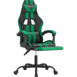 vidaXL Gamestoel draaibaar met voetensteun kunstleer zwart en groen