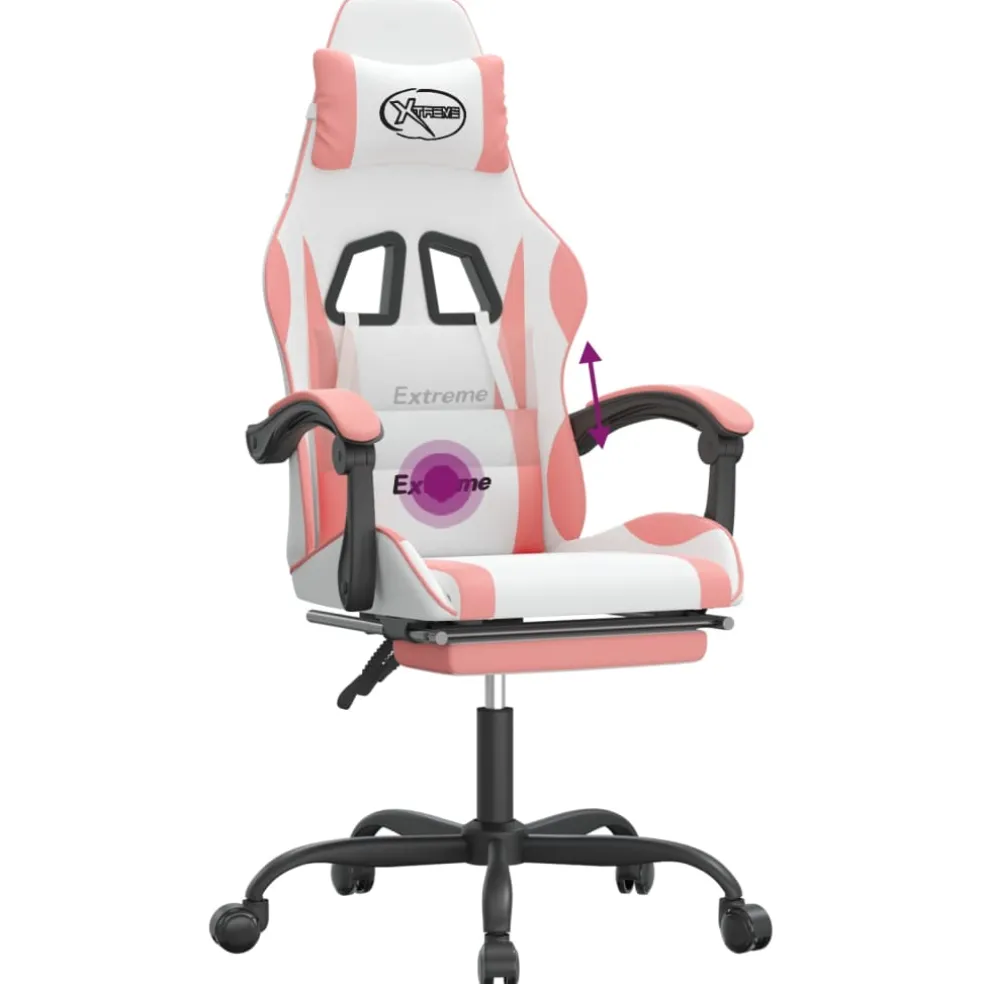 vidaXL Gamestoel draaibaar met voetensteun kunstleer wit en roze