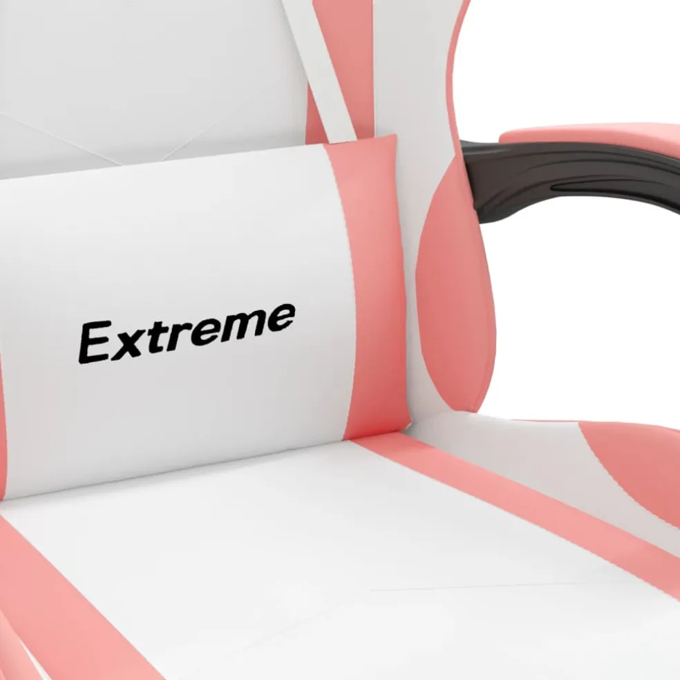 vidaXL Gamestoel draaibaar met voetensteun kunstleer wit en roze