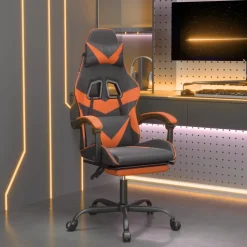 vidaXL Gamestoel draaibaar met voetensteun kunstleer zwart en oranje